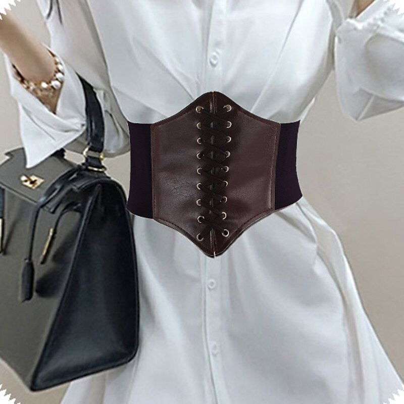 Women's Wide Belt Corset Belt PU Leather Buckle Free Geometric Formal Party Daily White Black Red Coffee
