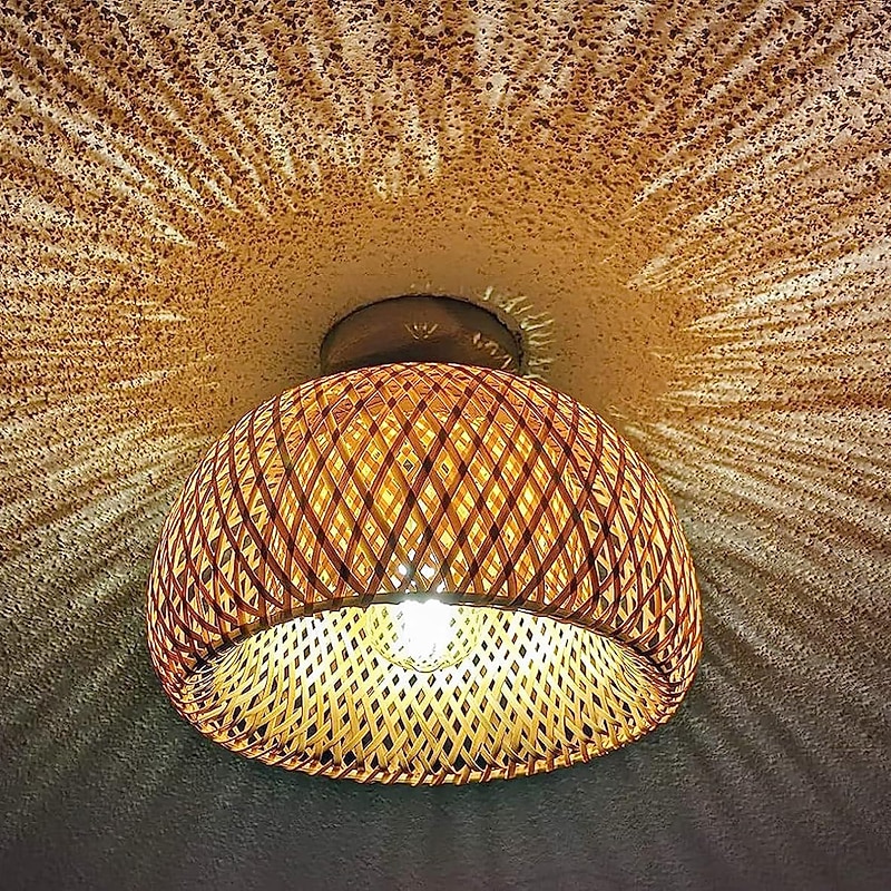 Creative Handmade Bamboo Weaving Natural Wind Ceiling Chandelier E27/E26 Base Ceiling Lighting Hanging Lamp Suitable for Study Coffee Shop Restaurant Rar AC110V AC220V2