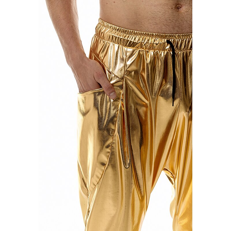 Men's Joggers Trousers Casual Pants Sequin Pants Elastic Waist Elastic Cuff Solid Colored Windproof Breathable Full Length Casual Clubwear Athleisure Loose Fit Silver Gold Micro-elastic3