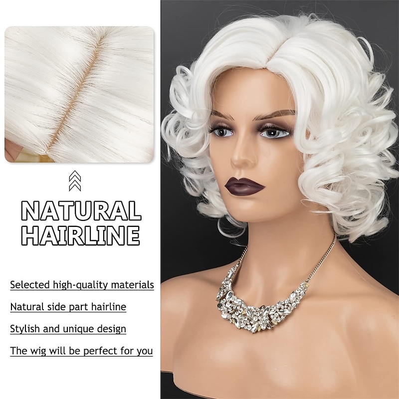 Short Curly White Wigs for Women Soft Big Curly Bob Wigs Synthetic Hair Cosplay Costume Halloween Wigs Natural Looking4