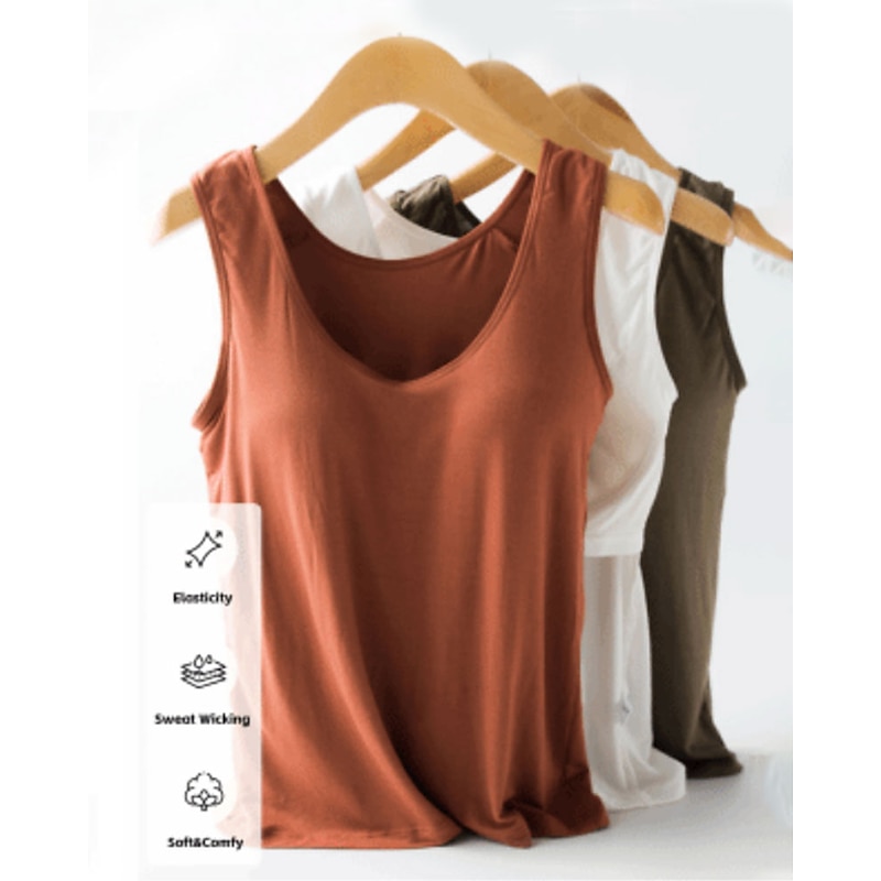 Women's Camisole Tank Top Basic Sleeveless Regular Tops Round Neck Casual Black White Orange Dark Gray Gray3