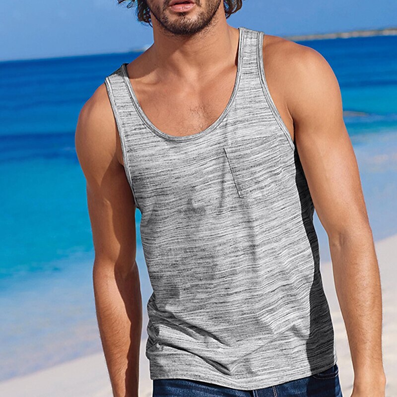 Men's Tank Top Vest Top Undershirt Sleeveless Shirt Sleeveless Crew Neck Summer Striped Fashion Designer Muscle Print Outdoor Going out Gym Black Khaki Gray Top Tee for Men3