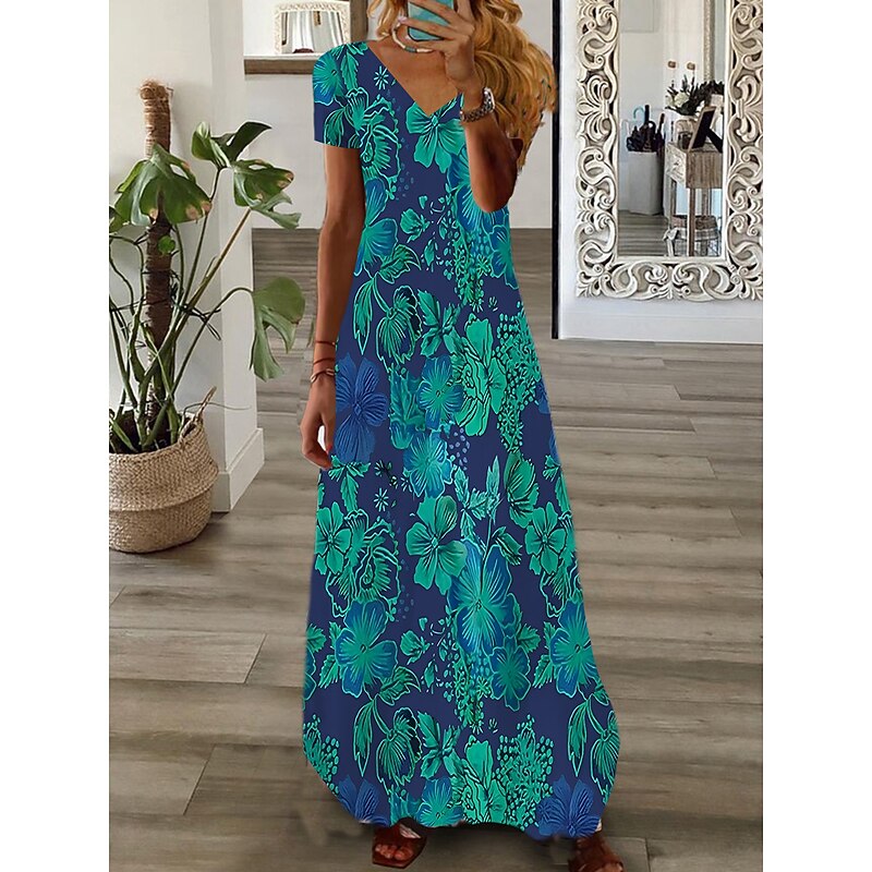 Women's Maxi Dress Casual Dress Print Dress Graphic Floral Fashion Modern Daily Holiday Vacation Short Sleeve V Neck Dress Regular Fit White Pink Wine Summer Spring3
