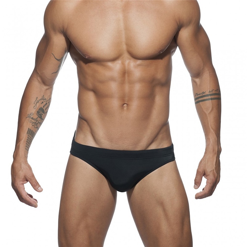 Men's Swimwear Swim Briefs Swim Thong Plain Breathable Soft Daily Wear Weekend Stylish Simple Black White4