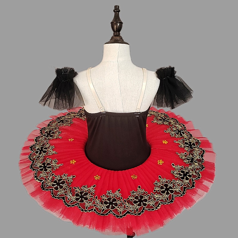 Kids' Dancewear Ballet Tutu Dress Dress Rhinestone Lace Embroidery Girls' Performance Training Short Sleeve High Mesh Spandex2