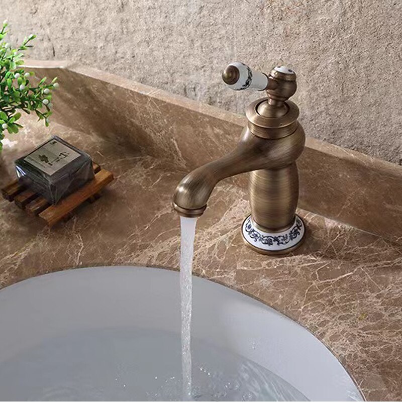 Vintage Bathroom Sink Mixer Faucet, Monobloc Washroom Basin Taps Single Handle One Hole Deck Mounted, Mono Retro Style Water Taps Hot and Cold Hose4