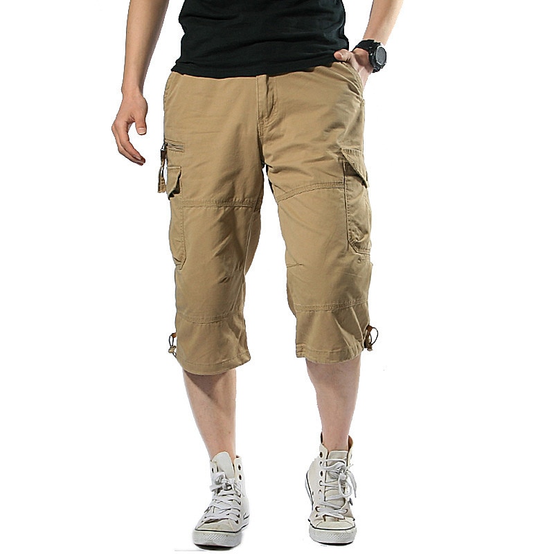 Men's Capri Cargo Shorts Cargo Shorts Capri Pants Camo Shorts Shorts Pocket Plain Camouflage Comfort Breathable Outdoor Daily Going out Fashion Casual Camouflage Black Black2