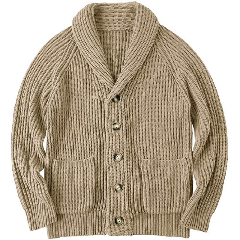 Men's Sweater Cardigan Sweater Knit Knitted Solid Color Shawl Collar Stylish Vintage Style Daily Wear Clothing Apparel Fall Winter Khaki M L XL3