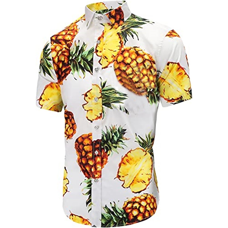 Men's Fruit Pineapple Shirt Summer Hawaiian Shirt Aloha Shirt Short Sleeves Shirt Turndown Tropical Hawaiian Designer Outdoor Street Casual Green / Black White Pink 3D Print S M L3