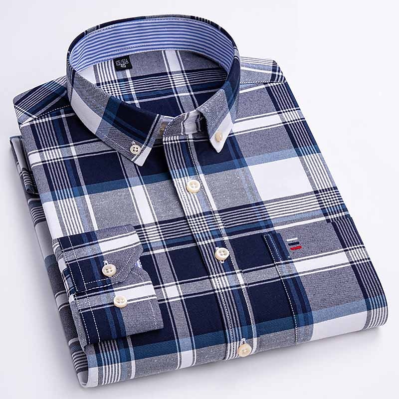 Men's Dress Shirt Button Down Shirt Oxford Shirt Non Iron Shirt Stripes and Plaid Wedding Vacation grey blue Red Blue Brown Long Sleeve Turndown All Seasons Clothing Apparel Button-Down3