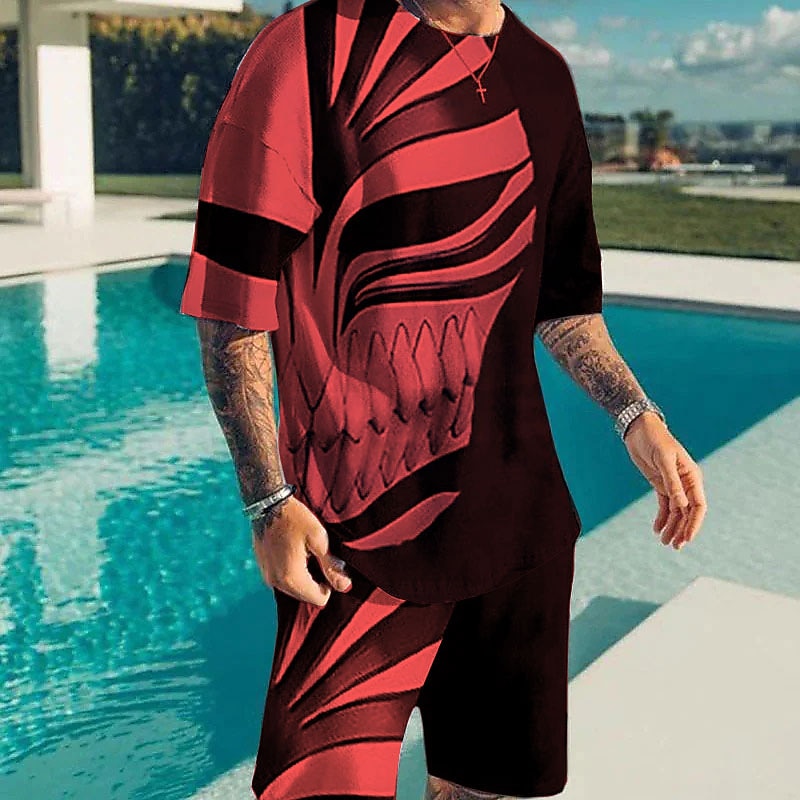 Men's Graphic Prints Technology 2pcs Tees sets Matching Sets Short Sleeve Short Pants Crew Neck Basic Classic Comfortable Outdoor Street Daily 3D Print Summer Spring Black Yellow Red2