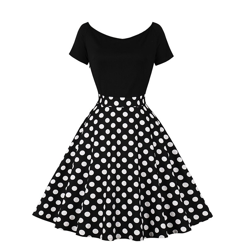 Retro Vintage 1950s Rockabilly Midi Swing Dress Flare Dress Off Shoulder Polka Dot Fancy Dress Women's Carnival Casual Daily Wear Retro Theme Party Adults' Dress Spring & Summer2