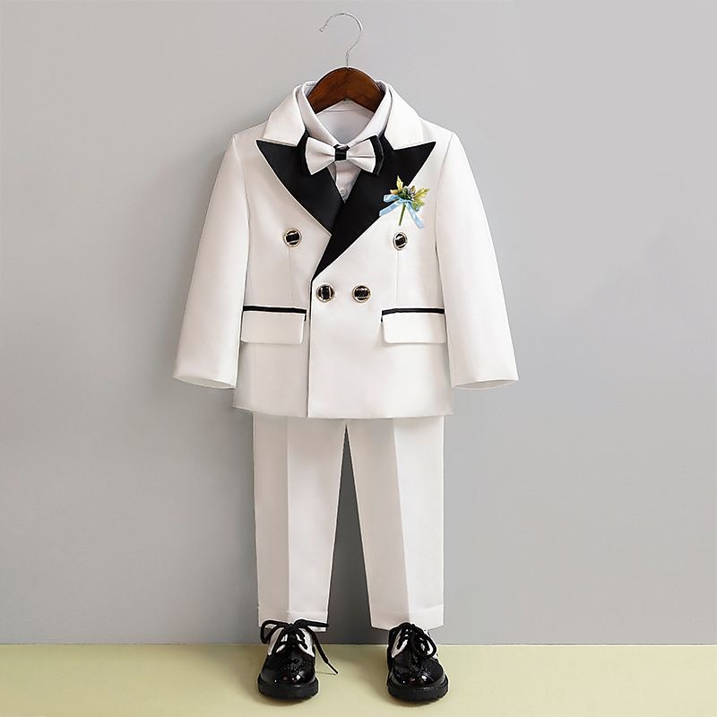 2 Pieces 5 Roots Ring Bearer Suit Boys Kids Suit Formal Suit Suit & Blazer Shirt & Pants Outdoor Casual Fashion Cool Solid Color Black White Red Cotton