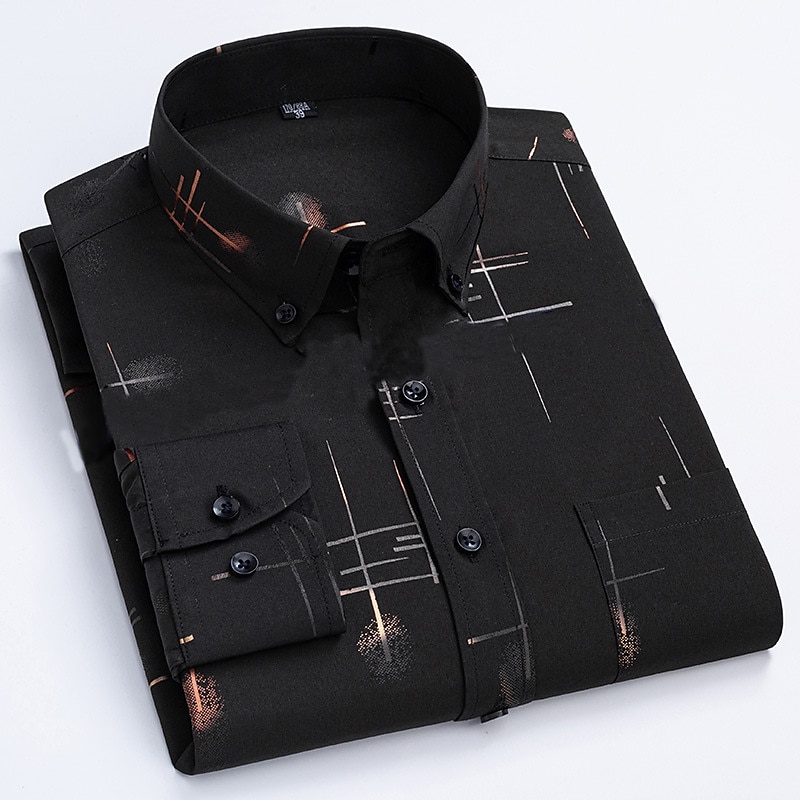 Men's Dress Shirt Button Down Shirt Non Iron Shirt Plaid / Striped / Chevron / Round Wedding Office & Career Light Blue Black White Red Long Sleeve Turndown All Seasons Clothing Apparel Print