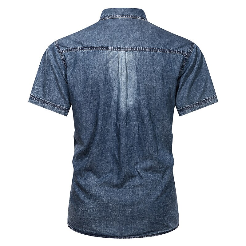 Men's Shirt Chambray Shirt Summer Shirt Jeans Shirt Button Up Shirt Denim Shirt Dark Gray Light Blue Short Sleeve Plain Turndown Casual Daily Button-Down Clothing Apparel Fashion Streetwear Classic4
