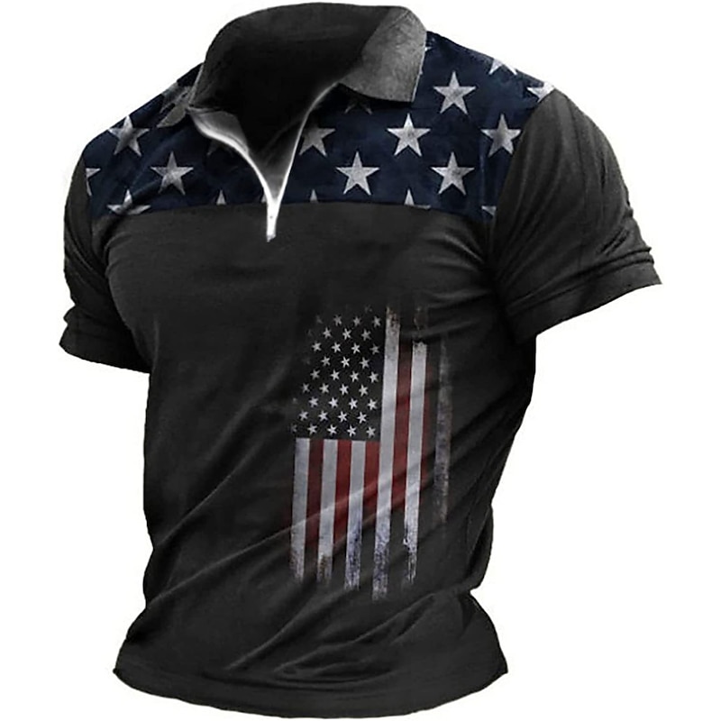 Men's American Flag Veterans Zip Polo Shirts Golf Shirt Short Sleeve Polo Shirts Collared Shirts Casual Streetwear Vacation Wear Party Outfits 3D Print Quarter Zip Polo Black-White Black Red2