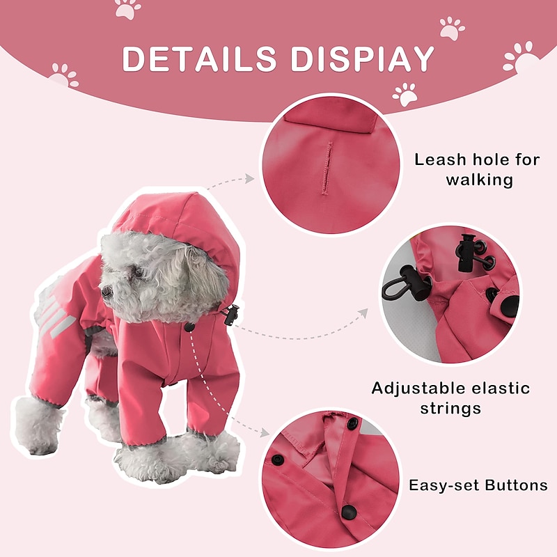 Dog Rain Coat Rain Jacket Fashion Reflective Waterproof Sports & Outdoors Safety Beach Pool Dog Clothing for Husky Golden Retriever Bichon Frise Pomeranian Small4