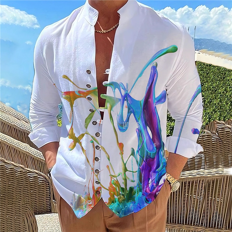 Men's Gradient Shirt Button Up Shirt Long Sleeve Fashion Designer Casual Outdoor Vacation Daily Fall Autumn / Fall Spring & Summer Stand Collar Print Yellow Blue Green Gray2