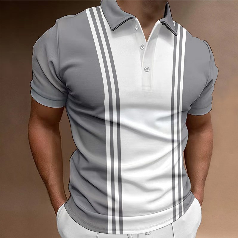 Men's Button Up Polos Polo Shirt Casual Holiday Lapel Short Sleeve Fashion Basic Color Block Button Summer Regular Fit Blue Khaki Dark Blue Gray Button Up Polos2