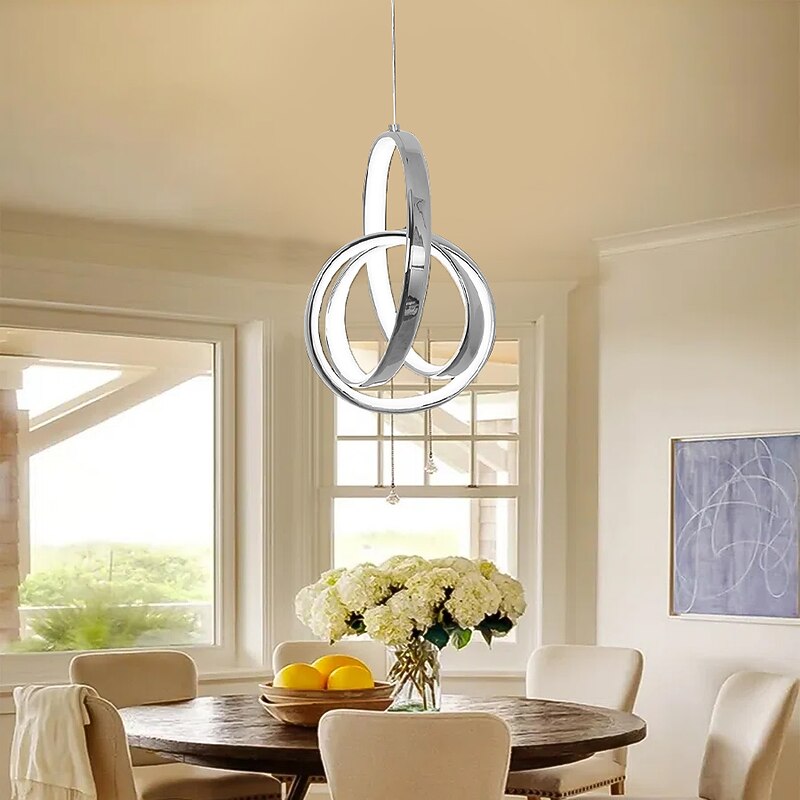 LED Modern Mini Pendant Light Ring Design Hanging Suspension Lighting Nordic Modern 10W 800Lm Light Aluminium Chrome Finishing for Dining Living Room Kichten Lamp