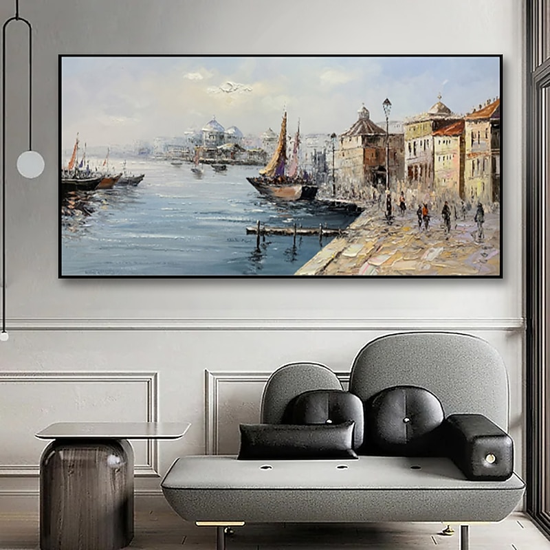 Handmade Oil Painting canvas Wall Art Decoration Retro russian Buildings Landscape Street View Seascape for Home Decor Rolled Frameless Unstretched Painting