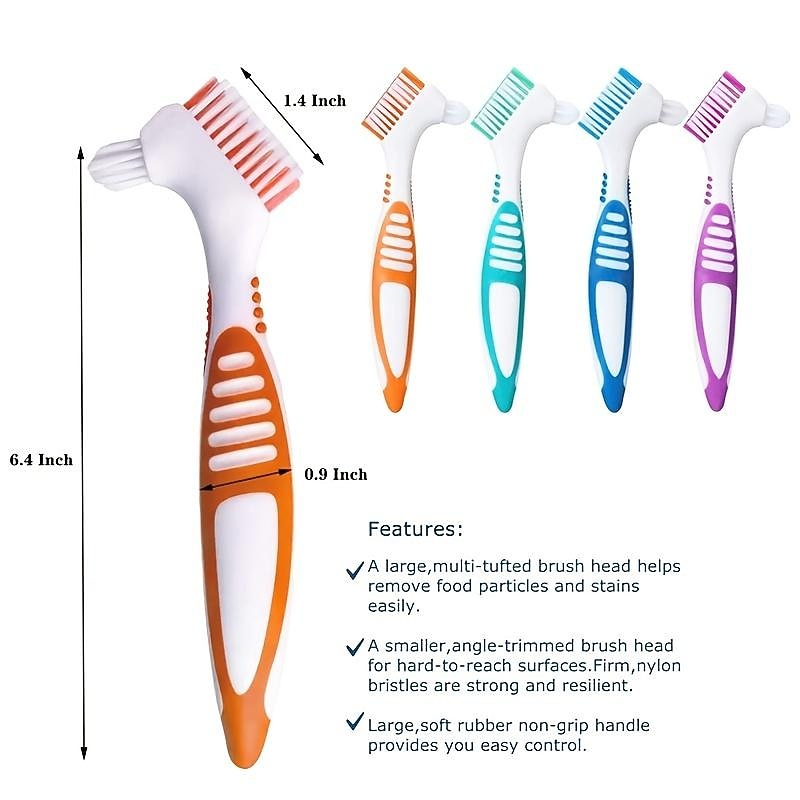 Denture Toothbrush For Adults, Denture Cleaning Brush, Hard Denture Brush Oral Care Double-Sided Toothbrush, Specially Designed To Thorough Cleaning Dentures &amp; Bridges4