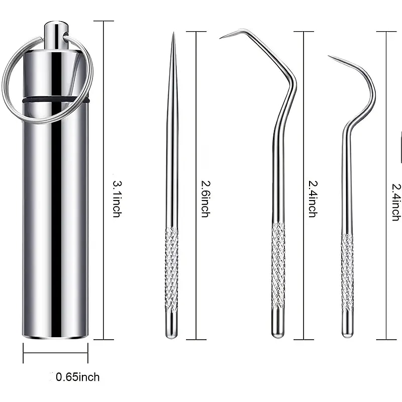 Stainless Steel Toothpicks Pocket Set Portable Floss Pick Reusable Metal Toothpicks Tooth Cleaning Kit With Keychain Holder For Outdoor Picnic Camping Traveling4