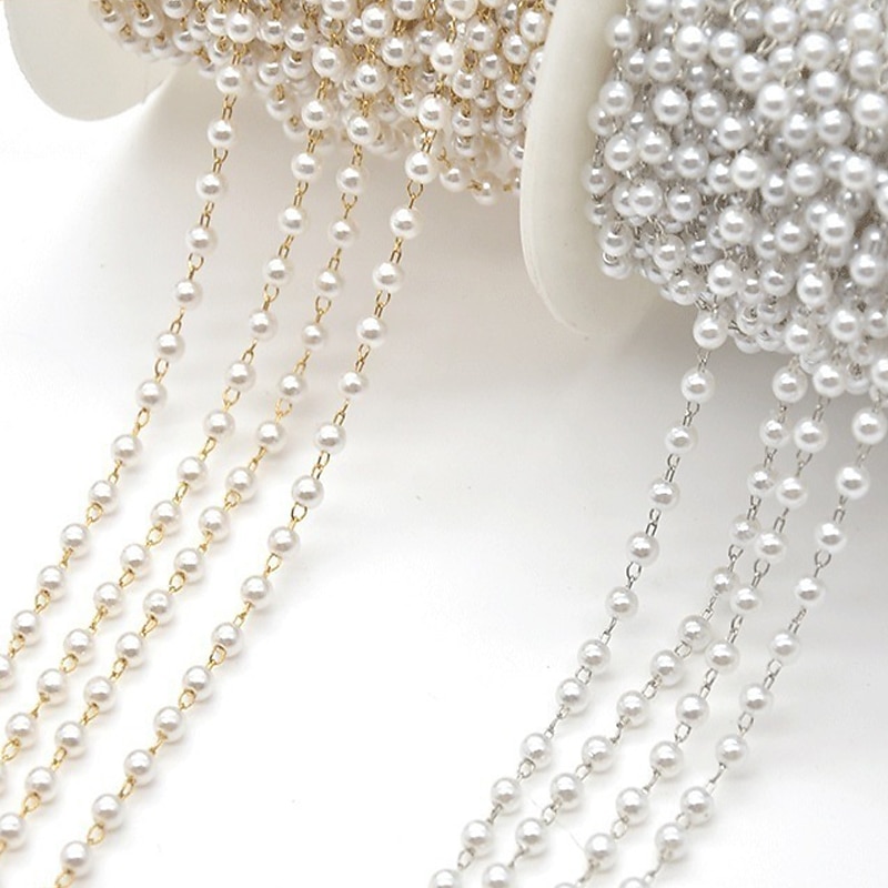 3M 3mm Pearl Copper Plated Chain Handmade Diy Jewelry Accessories Clothing Jewelry Materials Beaded PartitionBead Chain - Main Image