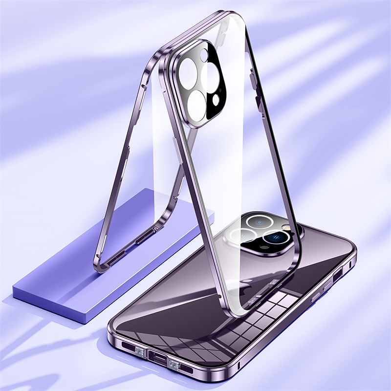 Phone Case For iPhone 17 Pro Max 17 Air 15 14 Pro Max Plus 13 12 11 Pro Max Magnetic Adsorption Double Sided Camera Lens Protector Solid Color Tempered Glass Metal2