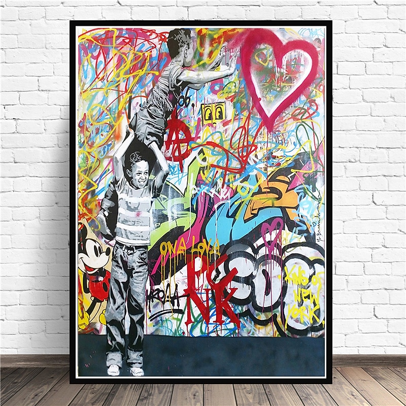 Graffiti Boy and Girl Wall Art Canvas 100% Handmade Wall Figure Street Art Paintings On the Wall Pictures Home Wall Decor2