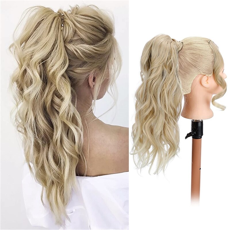 Wavy Ponytail Extension Wrap Around Ponytail Hair Extensions Bleach Blonde Mix Ash Blonde Ponytail Extension 20 inch