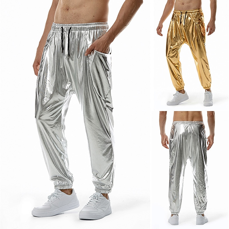 Men's Pants Cargo Pants Loose Pants Hip Hop Dance Costumes Shiny Metallic 1980s Silver Golden2