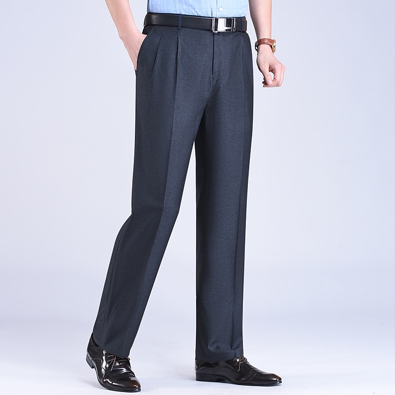 Men's Dress Pants Trousers Suit Pants Pocket Straight Leg Plain Wedding Office Work Chic & Modern Formal Black Navy Blue High Waist Micro-elastic
