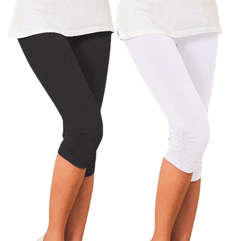 2 Pack Women's Capri Leggings Workout Pants High Waist Bottoms Tummy Control Butt Lift Violet White Black Yoga Fitness Gym Workout Sports Activewear High Elasticity Athletic Athleisure Wear2