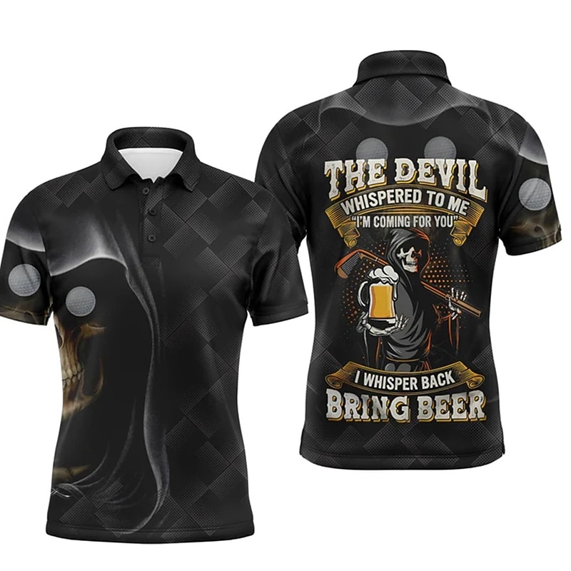 Men's Skull Sports Polo Shirts Golf Shirt Short Sleeve Polo Shirts Collared Shirts Casual Sportswear Vacation Wear 3D Print Buttons Black White Yellow3