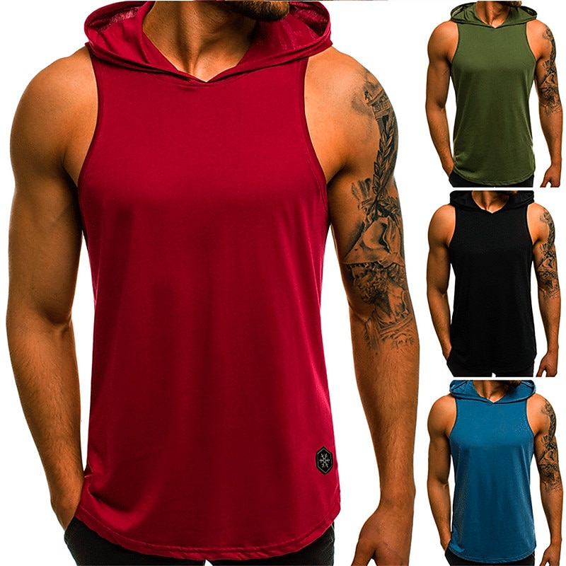 Men's Tank Top Vest Top Undershirt Sleeveless Shirt Sleeveless Hooded Summer Plain Camouflage Fashion Streetwear Muscle Sports & Outdoor Athleisure Gym Black White Wine Top Tee for Men