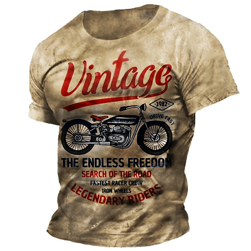 Men's Graphic Motorcycle T Shirt Distressed T Shirt Short Sleeve T shirt 3D Print Crew Neck Shirt Vintage Fashion Designer Outdoor Daily Sports Blue Brown Green Spring & Summer Clothing Apparel S M L