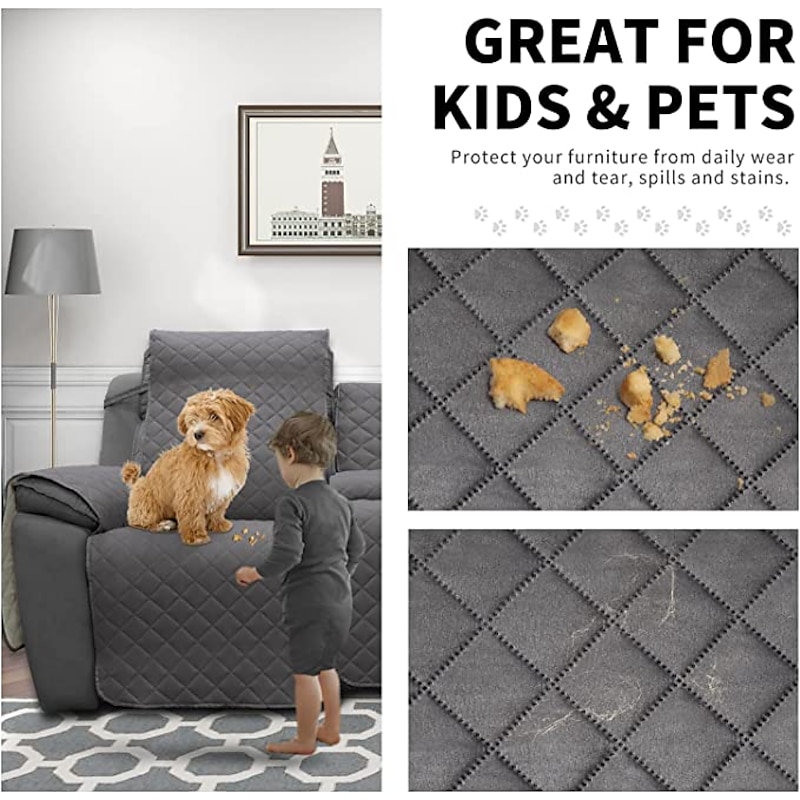 Loveseat Reclining Couch Covers with Console, Non-Slip Pet Cover for Dual Loveseat Recliner with Elastic Straps, Split Reclining Loveseat Cover Recliner Furniture Protector3