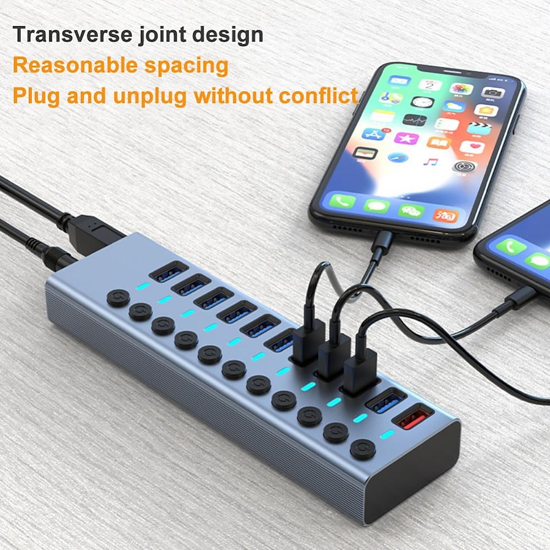USB 3.0 HUB USB Splitter Multi Usb 3 0 Hub Several Ports With Switch Power Supply Adapter Multiple Usb 3.0 Extender Hub For Pc