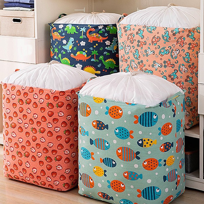 1pc Clothes Storage Bag Houndstooth Pattern Foldable Fabric Storage Bag Large Capacity Waterproof Moisture-proof Cotton Quilt Storage Bag Home Organization And Storage