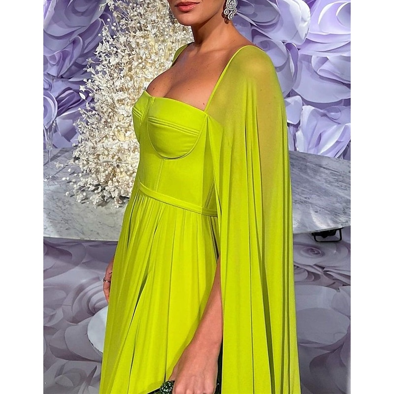 Beach Wedding A-Line Evening Gown Elegant Dress Formal Wedding Guest Floor Length Sleeveless Strapless Capes Chiffon with Ruched3