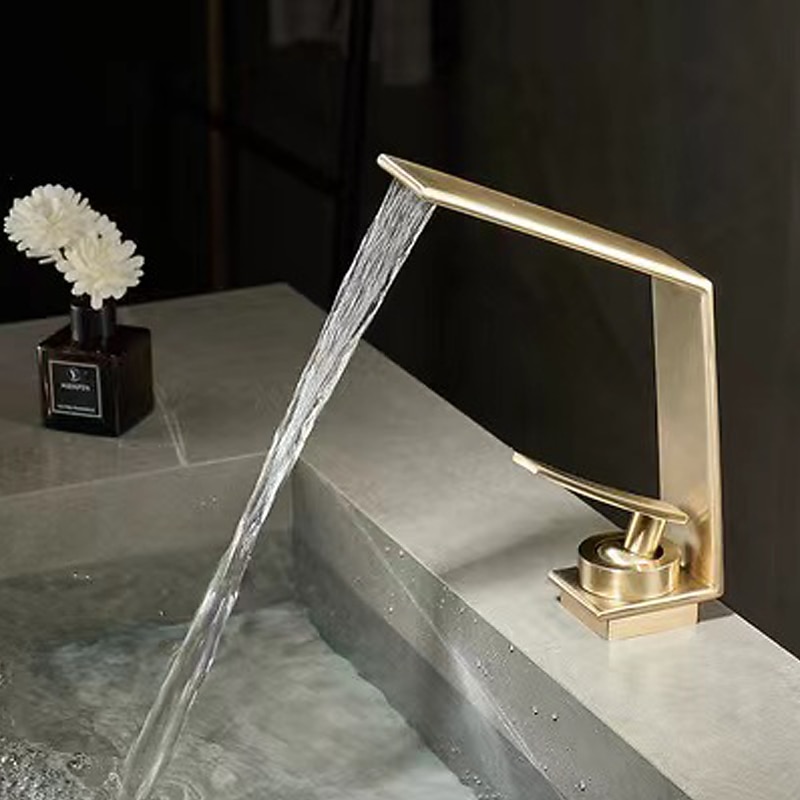 Waterfall Bathroom Sink Mixer Faucet, Basin Taps Mono Wash Basin Single Handle Washroom Tap with Hot and Cold Hose, Monobloc Vessel Water Brass Tap Deck Mounted4