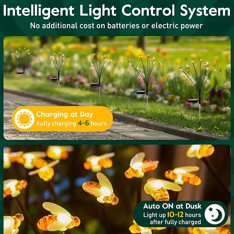 Solar Bee Firefly Lights Outdoor Waterproof Two Modes of Persistent Light and Flashing 6/8/10 Heads Warm White4