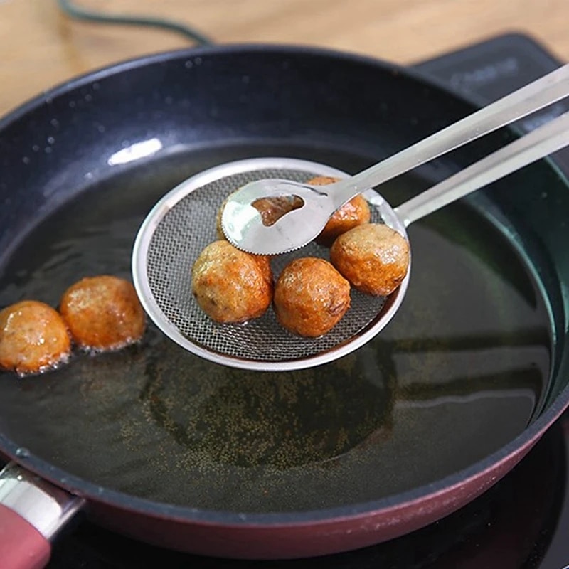 Kitchen 2 In 1 Stainless Steel Fine Mesh Filter Forceps Oil Scoop Oil Filter Filter Clip Filter Clip Fried Food Kitchen Tools2