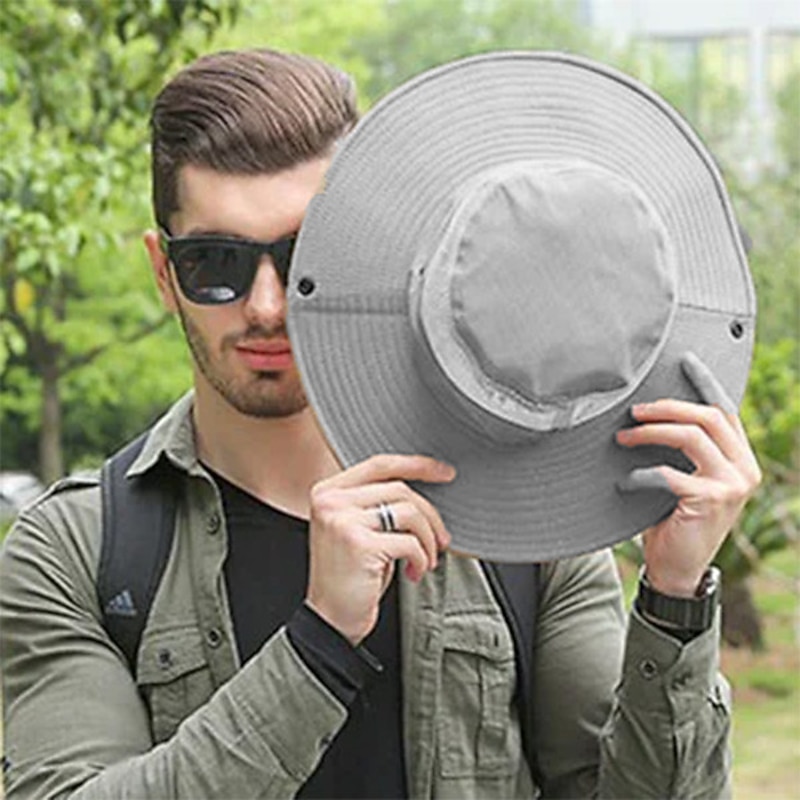 Men's Bucket Hat Sun Hat Fishing Hat Boonie hat Hiking Hat Black Dark Navy Cotton Mesh Wide Brim Stylish Casual Daily Outdoor clothing Holiday Plain UV Sun Protection Sunscreen2