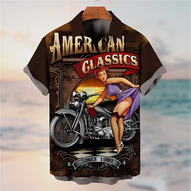 Men's Letter Vintage Hula Girls Shirt Summer Hawaiian Shirt Aloha Shirt Short Sleeves Shirt Turndown Vintage Fashion Streetwear Outdoor Street Casual Black Yellow Blue S M L