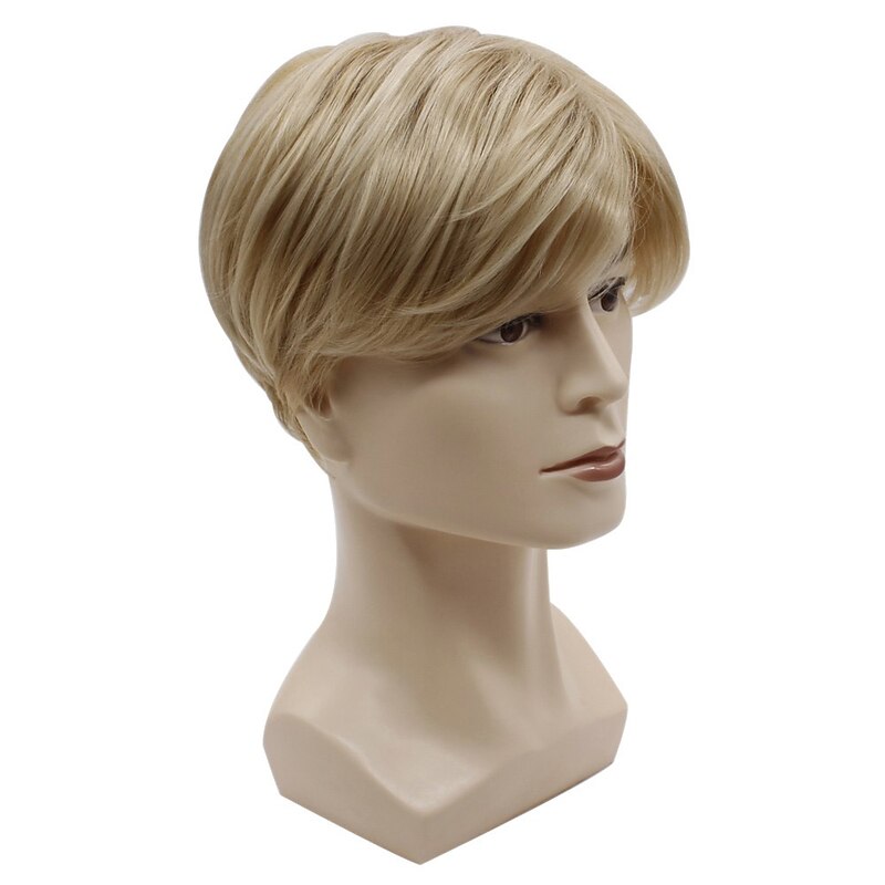 Short Mens Blonde Wig Straight Synthetic Wig for Male Hair Fleeciness Natural Toupee Wigs2