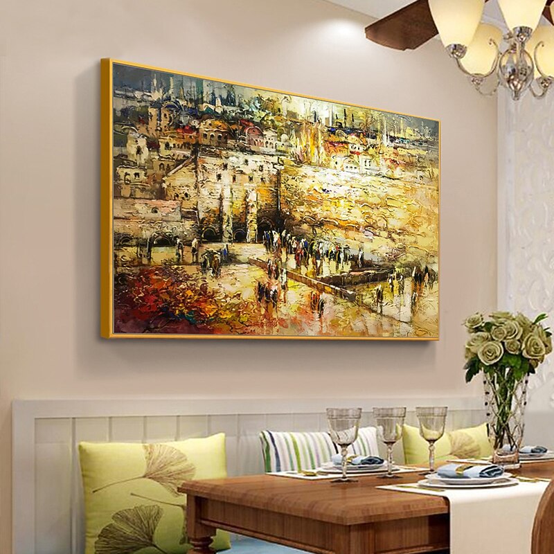 Mintura Handmade Wailing Wall Jerusalem Landscape Oil Paintings On Canvas Wall Art Decoration Modern Abstract Thick Texture Picture For Home Decor Rolled Frameless Unstretched Painting4