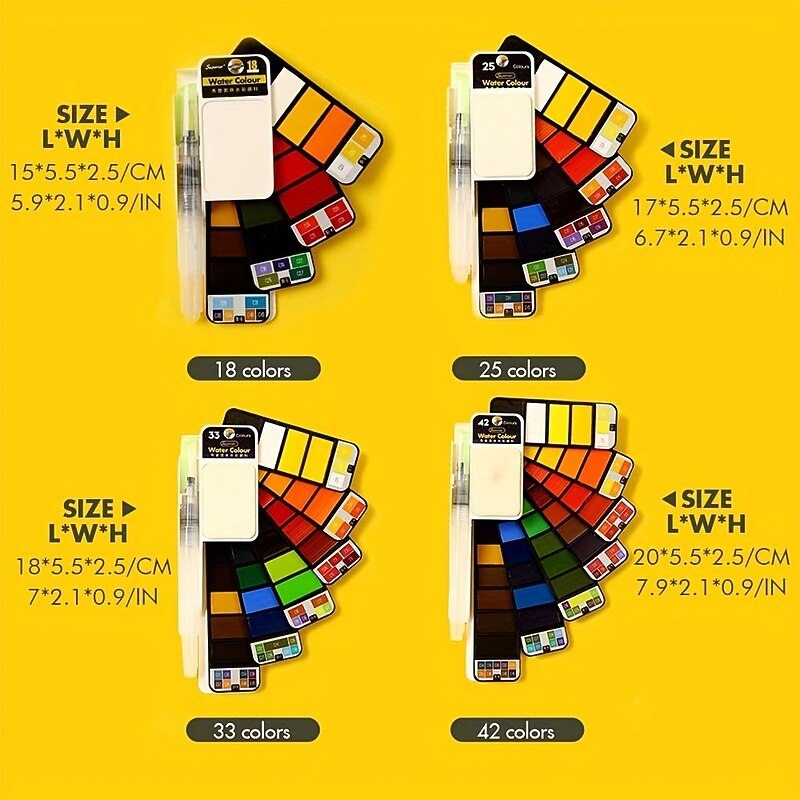 Superior 18/25/33/42 Color Solid Fan-shaped Watercolor Paint Watercolor Painting Tools Set Children's Safety Non-toxic Washable Watercolor Paint Mini Portable Travel Painting Supplies2