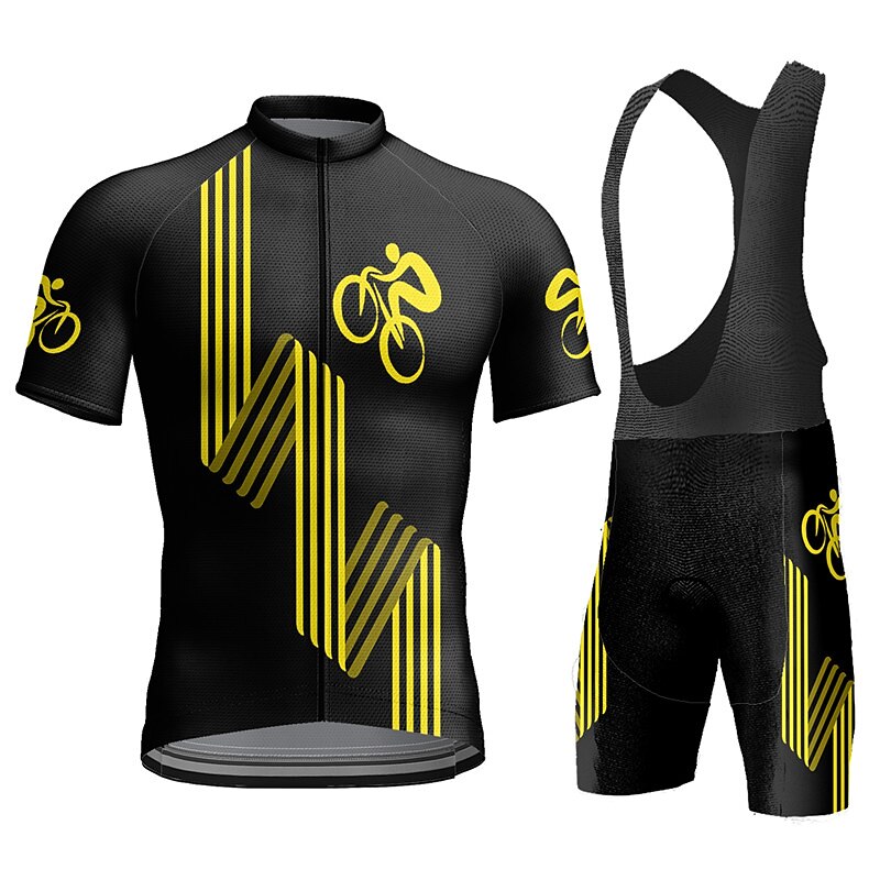 Men's Cycling Jersey with Bib Shorts Graphic Funny Short Sleeve Bike Clothing Suit with 3 Rear Pockets Mountain Bike MTB Road Bike Cycling 3D Pad Quick Dry Back Pocket Moisture Wicking Sports Yellow4